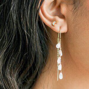 STUNNING Moonstone Threader Earrings Gemstone Dangle Earring June Birthday Gift